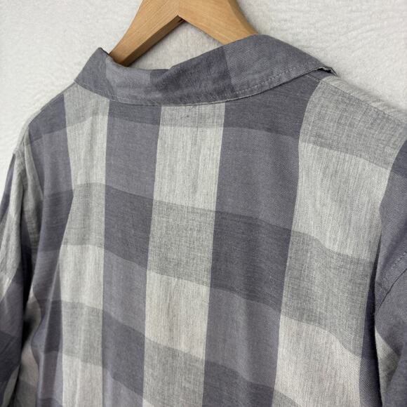 VICTORIAS SECRET Sleepshirt L Check Button Front Long Sleeve PJ Top Gray - Picture 10 of 15